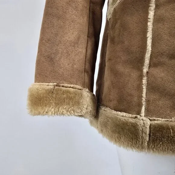 Vintage Guess Brown Penny Lane Faux Sherpa Jacket Size M - Picture 4 of 12